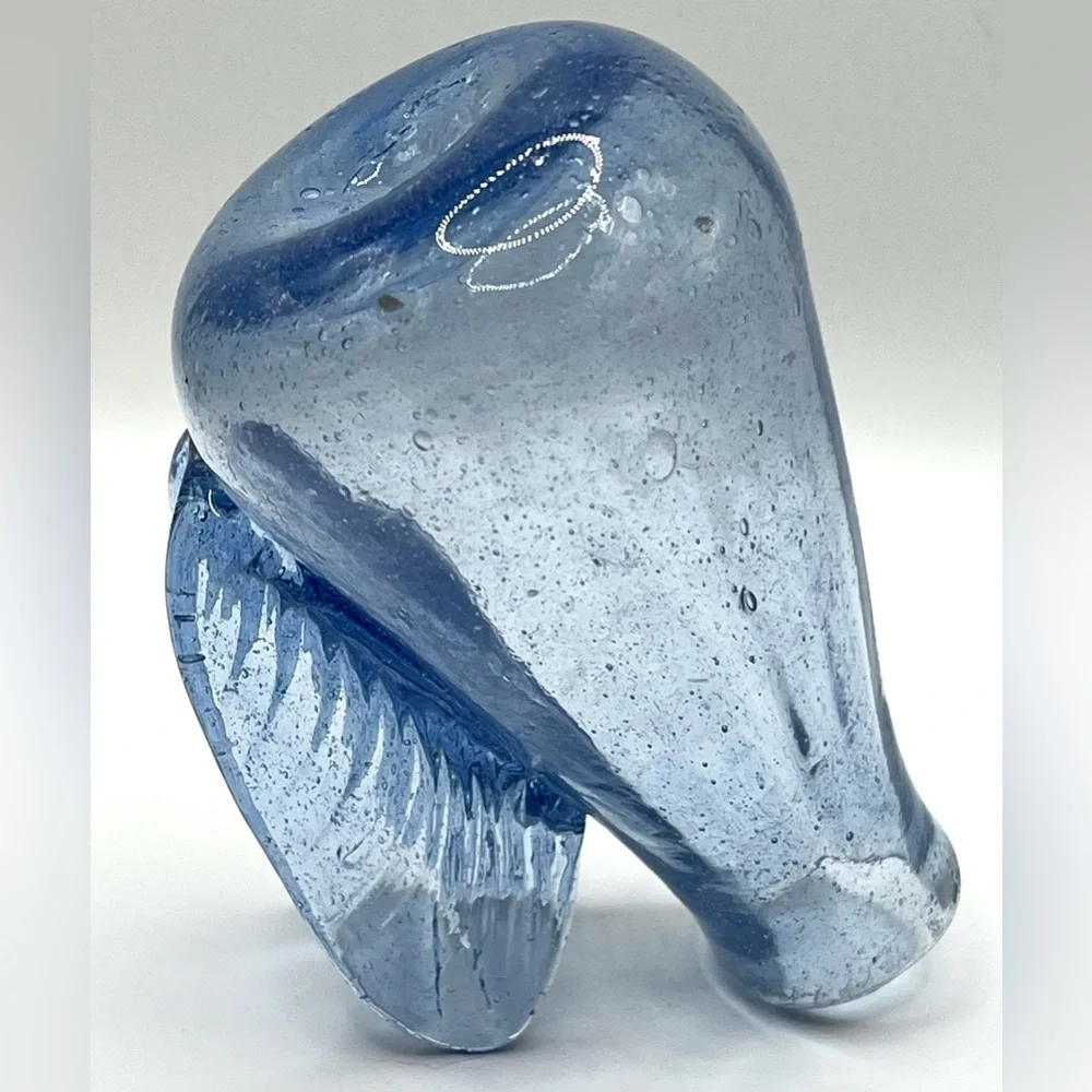 Handblown Small Blue Art Glass Bud Angel Wings Flower Vase 4.5 in Height